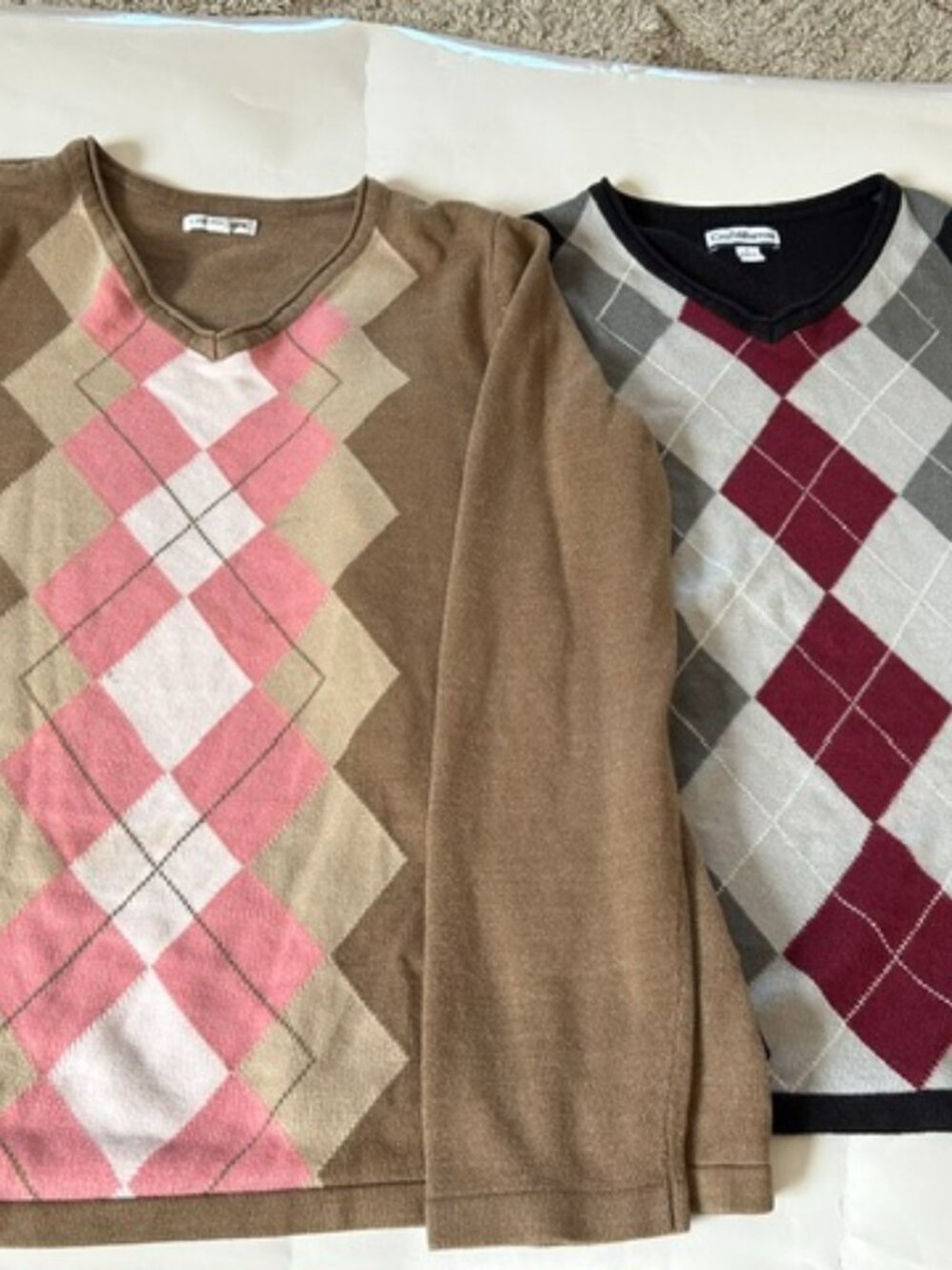 Croft & Barrow Women Argyle Preppy Sweater Black/Brown Bundle Set Sizes M and L